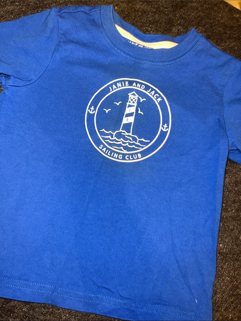 Janie and Jack Navy Tee with Yellow Lighthouse Graphic